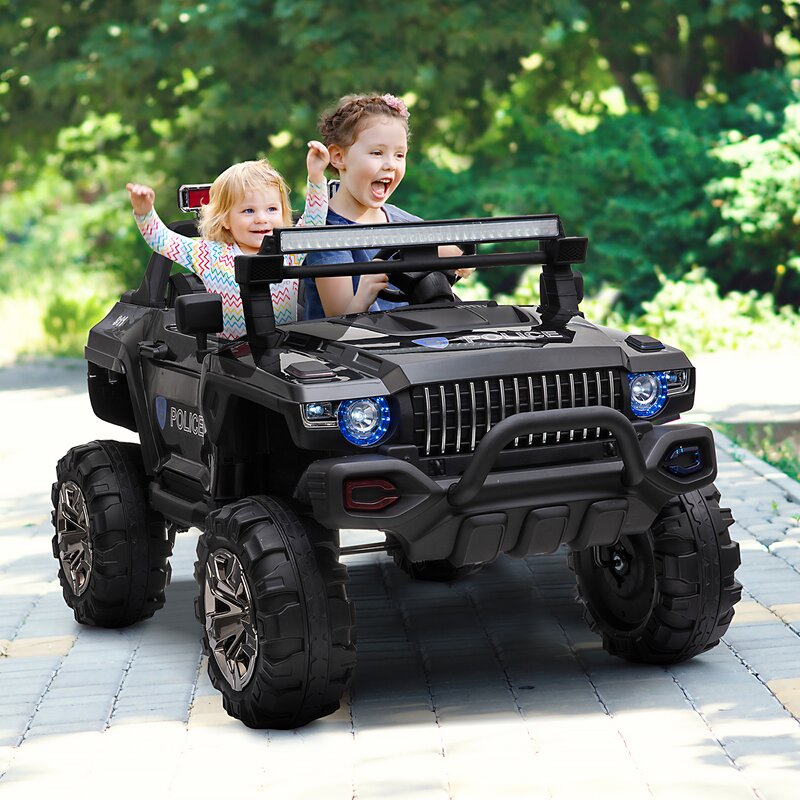 12V 4X4 Police Truck 2 Seater Ride on with Parental Remote Control for 3-8 Years (Black)