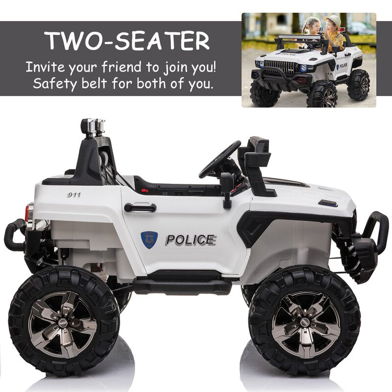 12V 4X4 Police Truck 2 Seater Ride on with Parental Remote Control for 3-8 Years (White)